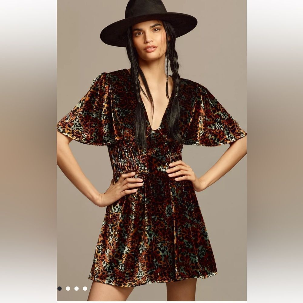 Anthropologie Short-Sleeve Velvet Mini Dress